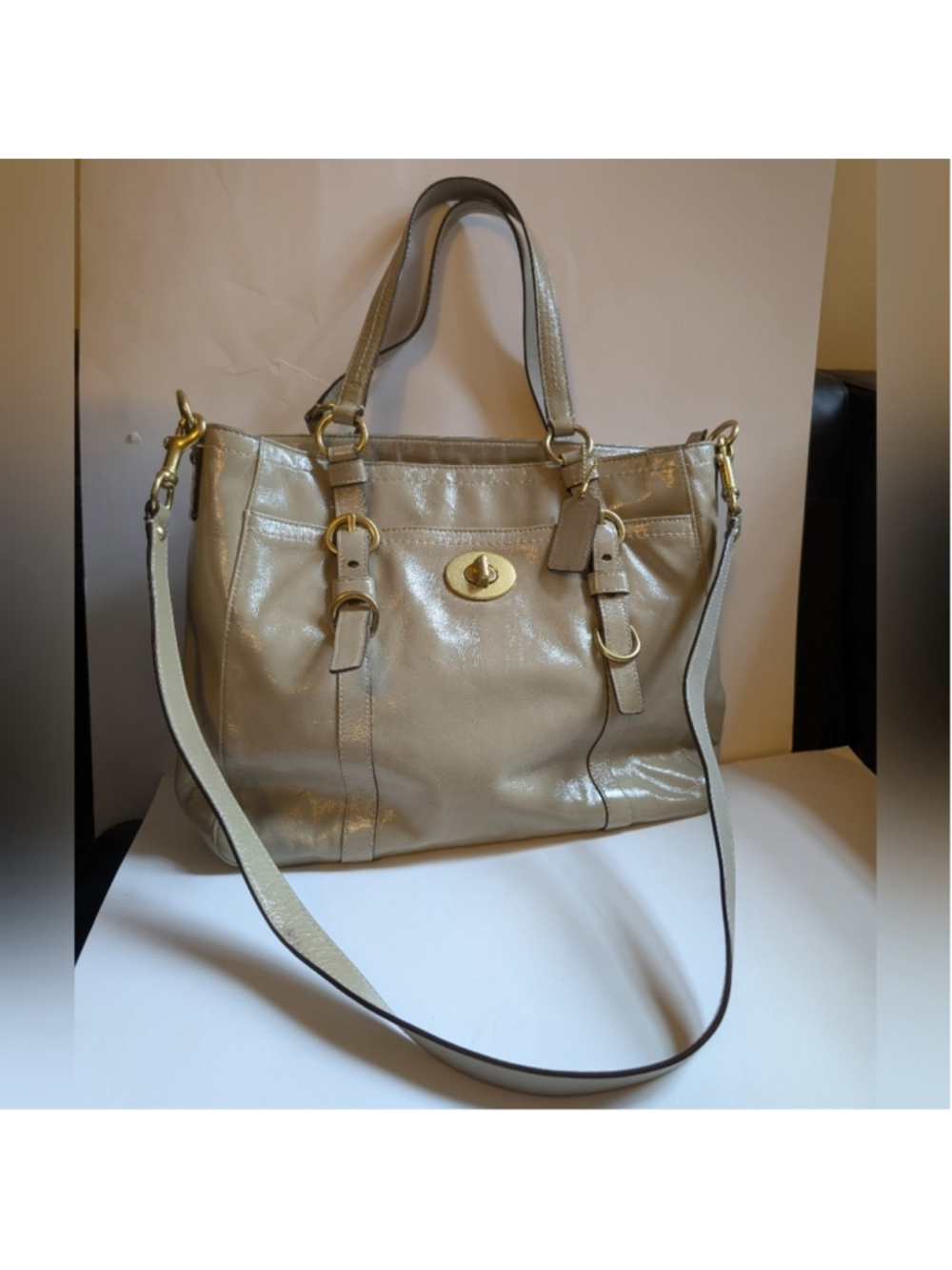 Coach Chelsea Taupe Grey Patent Leather Large Tote Satchel Shoulder Bag F14022